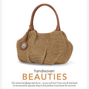 Brighton Kinley Straw Raffia Hobo Wheat Leather Large Shoulder Bag Charmed EUC